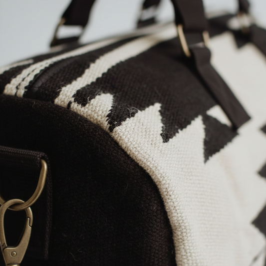 The Sedona Hand-Woven Weekender – Onyx & Cream Southwestern Duffle
