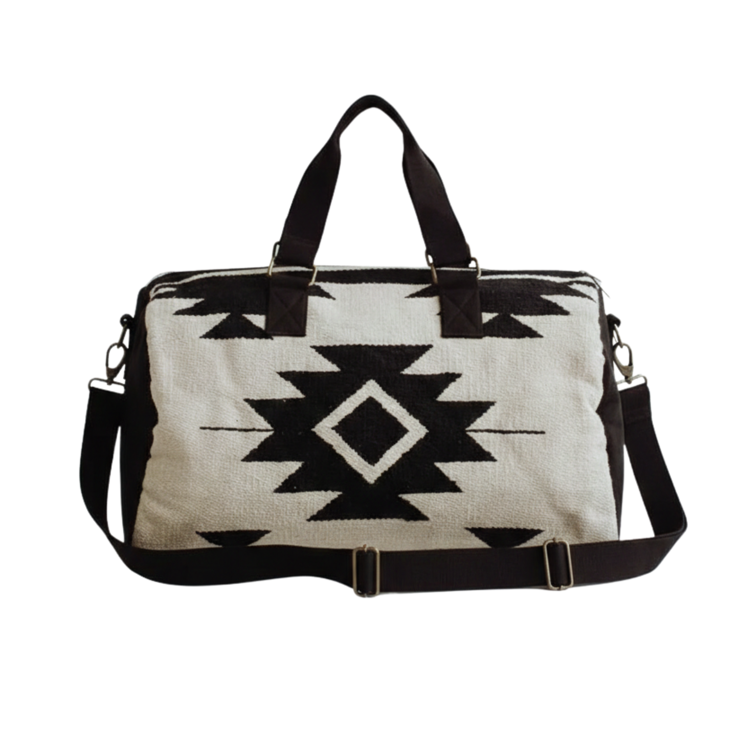 The Sedona Hand-Woven Weekender – Onyx & Cream Southwestern Duffle