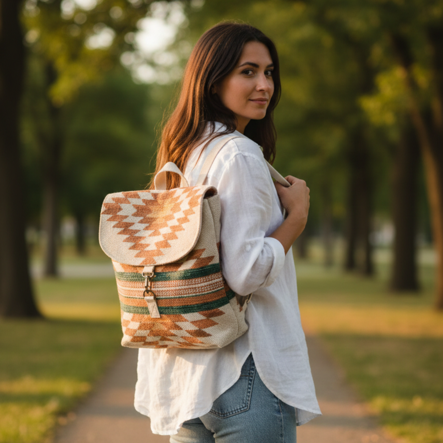 Rust & Green Aztec Design BagPack